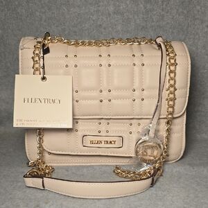 Ellen Tracy The Smooth Square Quilted & Studded Top Flap Square Satchel Bag NWT